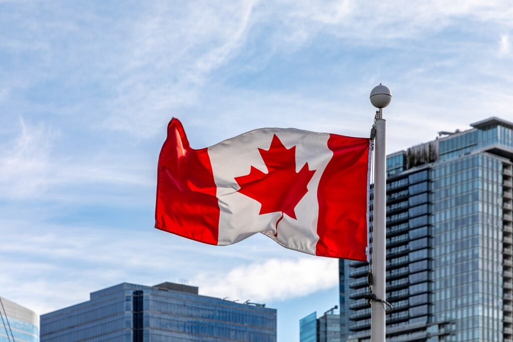 Canadian flag flying at Canada Place, Vancouver